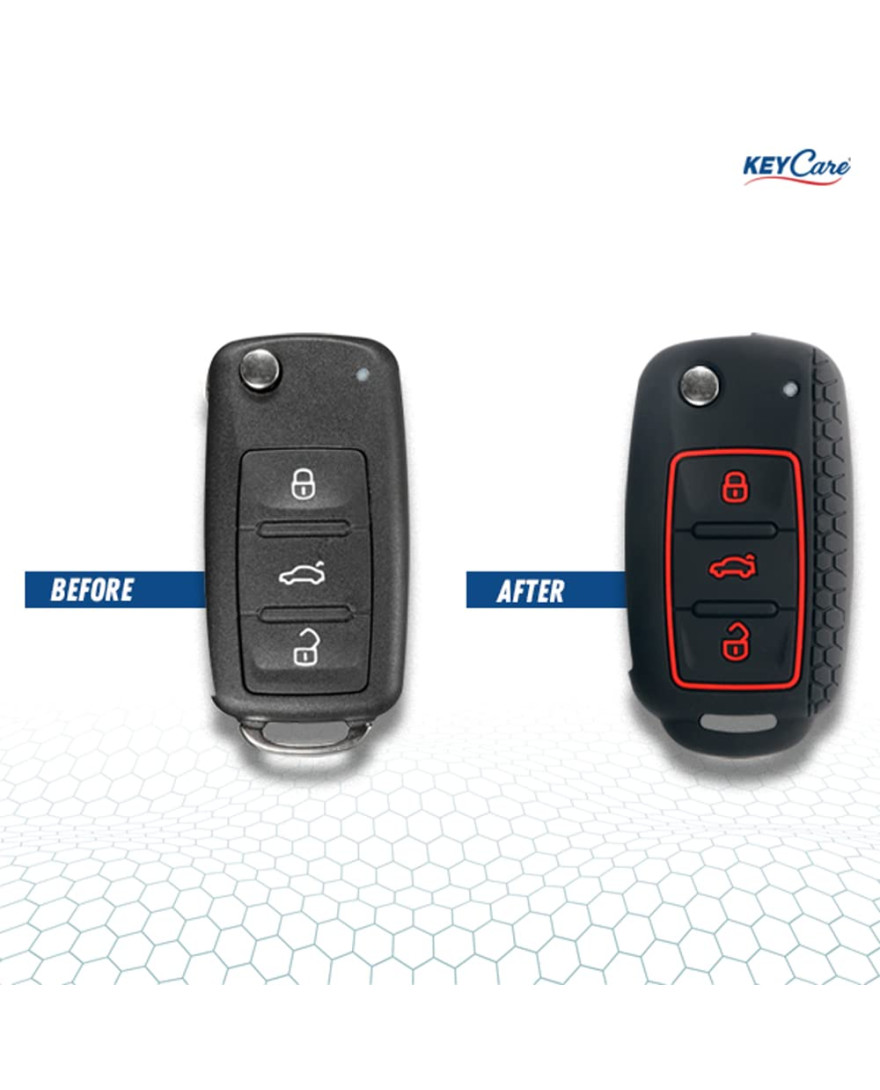 Keycare Silicon key cover fit for Polo, Vento, Jetta, Ameo 3b flip key | KC13 | Black